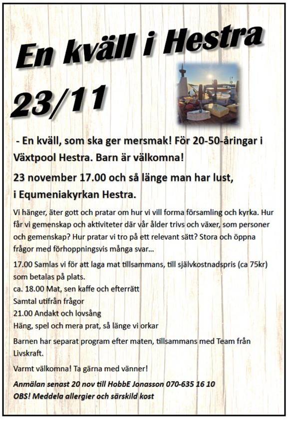 En kväll i Hestra för 20-50 åringar